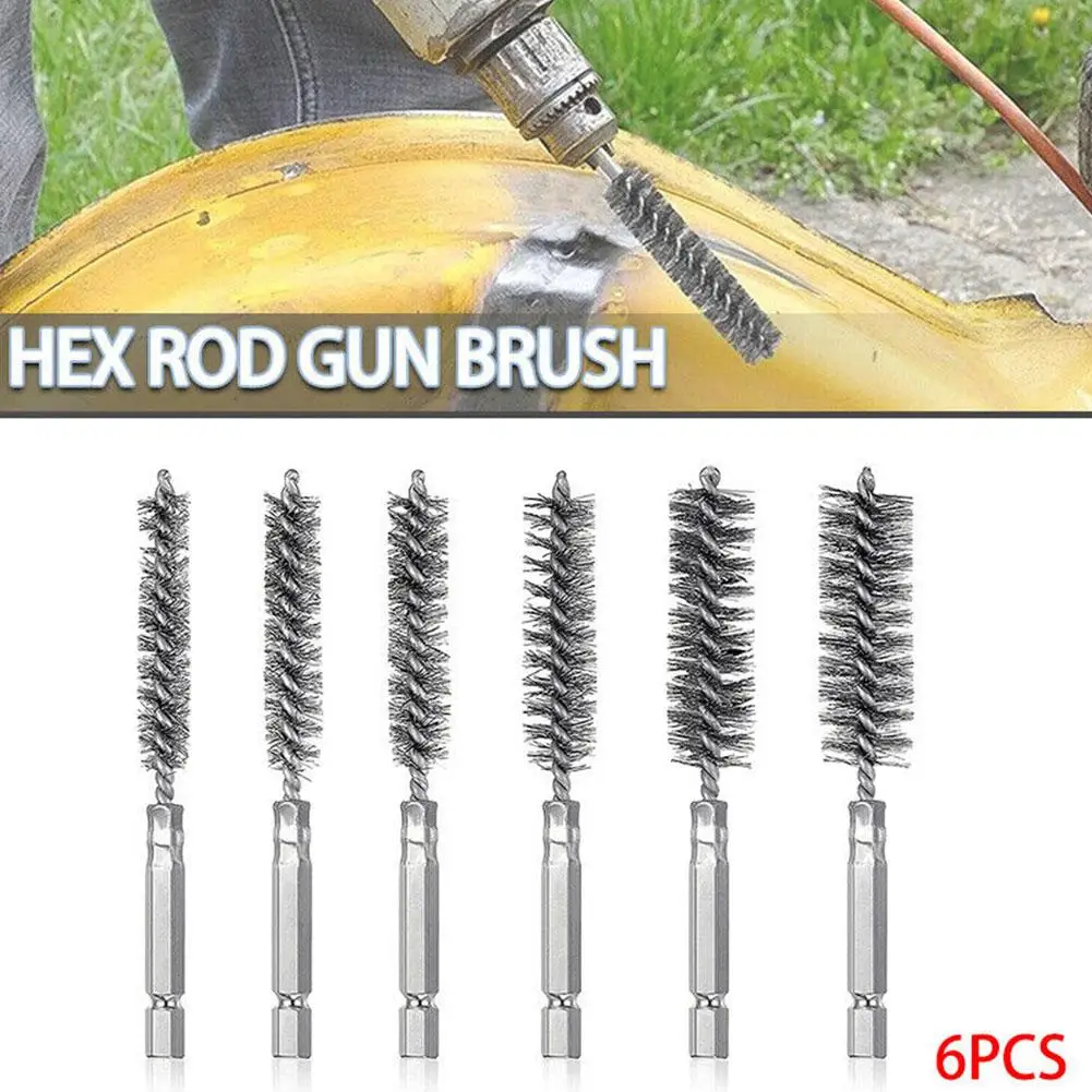 0.8/1.2/1.5/1.7/1.9 Cm Cylinder Wire Brushes Diameter Stainless Steel Pipe Brush With Twisted Wire For Hammer Drills 6PCS B8Q1