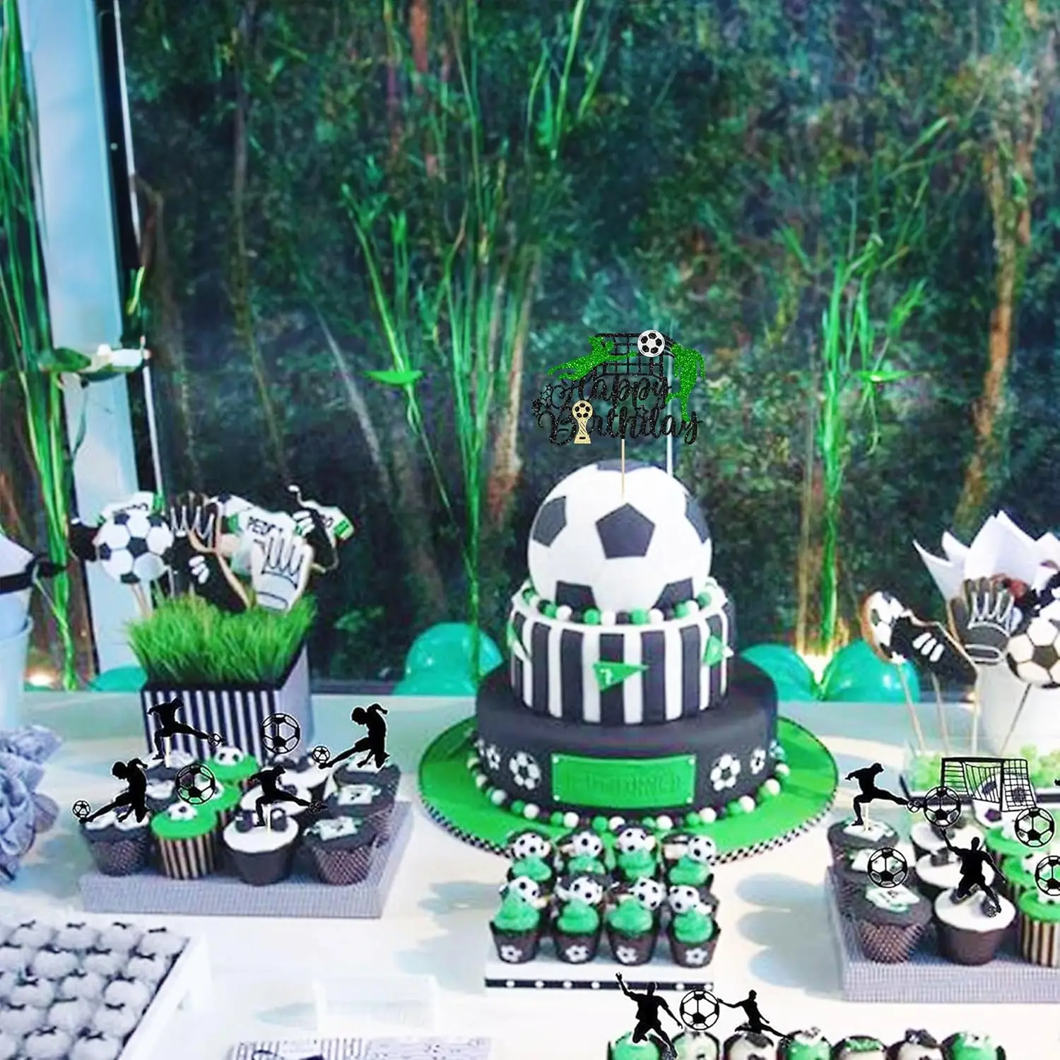1 Stück Fußball Geburtstagstorten-Deko Leuchtendes Happy Birthday Logo Fußballspieler Kuchendekoration Sport-Thema Partyzubehör – Detail 5
