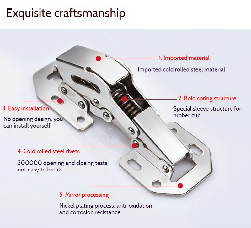 Description Picture 2 of itemCabinet Hinge 90 Degree 3inch No-Drilling Hole Cupboard Door Hydraulic Hinges Soft Close With Screws Furniture Hardware