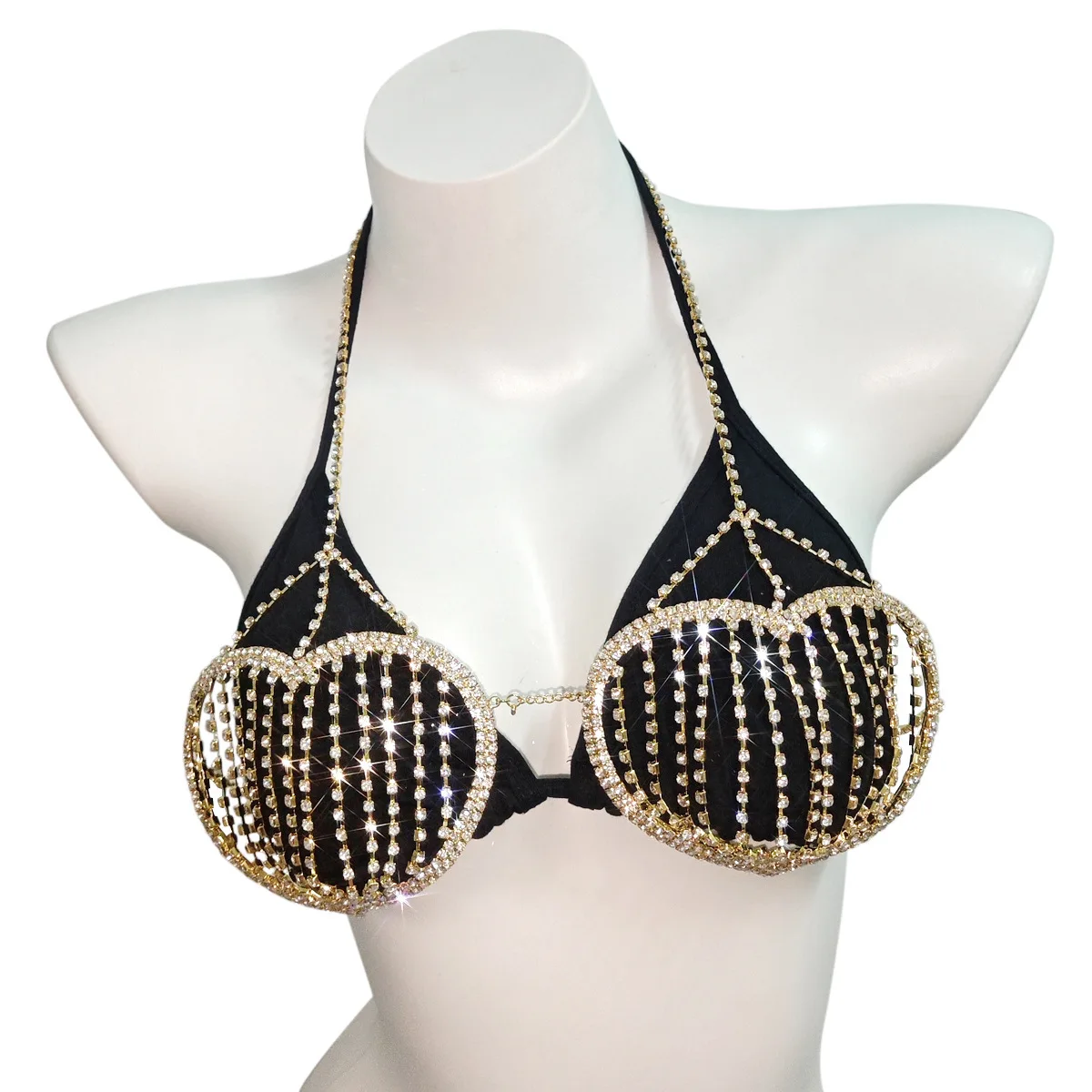 

Sexy Heart Rhinestone Chic Women's Lingerie Body Chain Top Water Drop Fishnet Crystal Shiny Chest Bra Bikini Sling Vest Jewelry