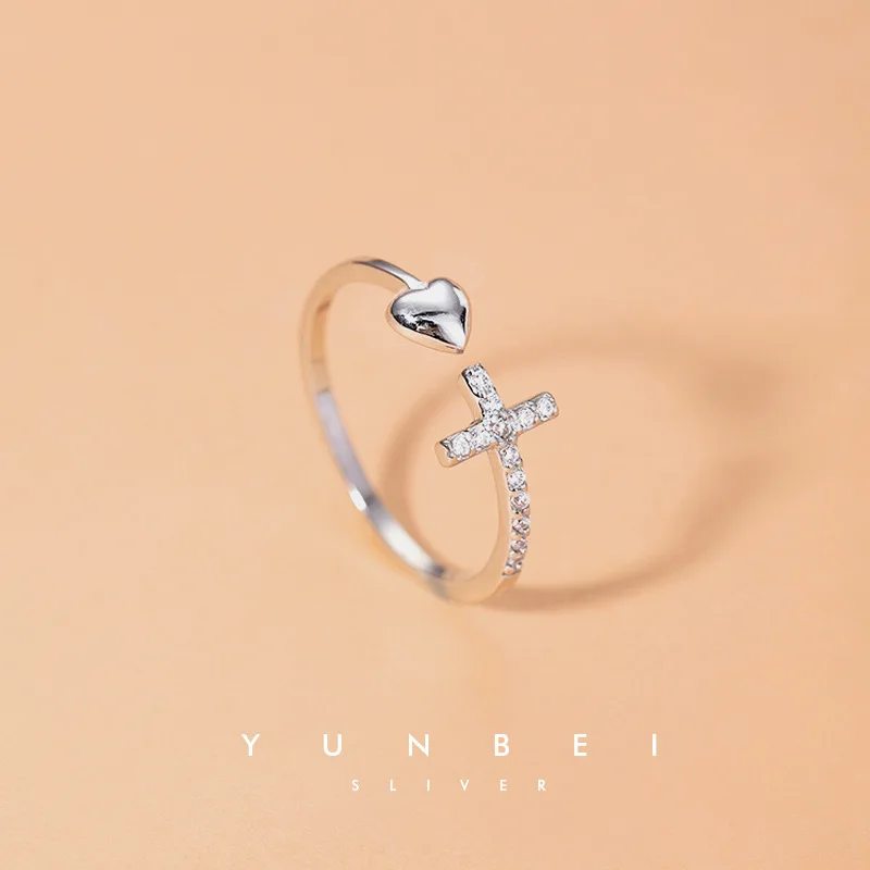 Silver Cross Ring Silver Rings Silver Ring REETI 925 Sterling Silver Cross love Ring For Women Jewelry Adjustable Open Ring For Party Birthday Gift