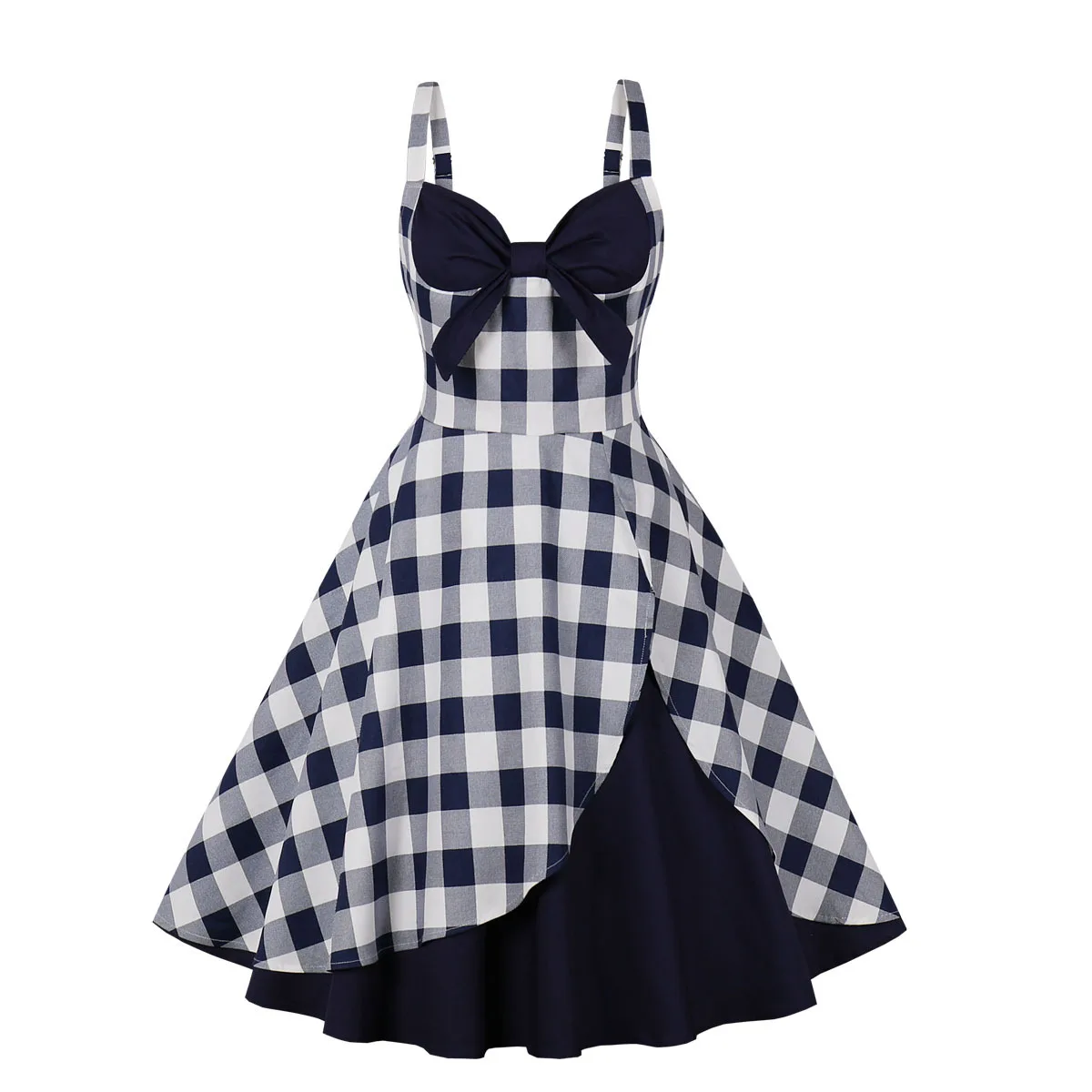 

Bow Front Gingham Plaid 50s Rockabilly Dresses for Women Spaghetti Strap V-Neck Vintage Party Dress Cotton Dress Mujer VD2990