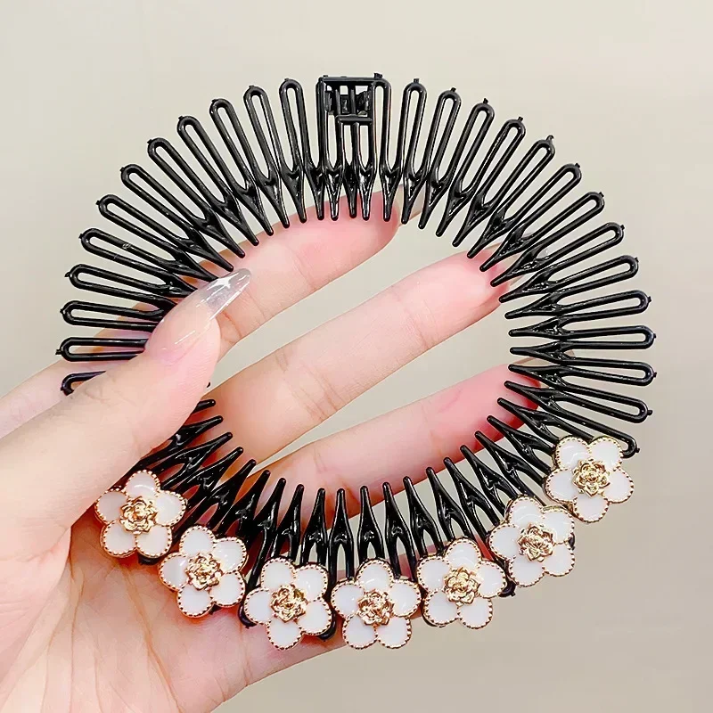 Womens Black Scrunchie Hairband for Girls Plastic Pearl Rhinestone Headband Wavy Hair Hoop Washing Face Fixed Hair Accessories
