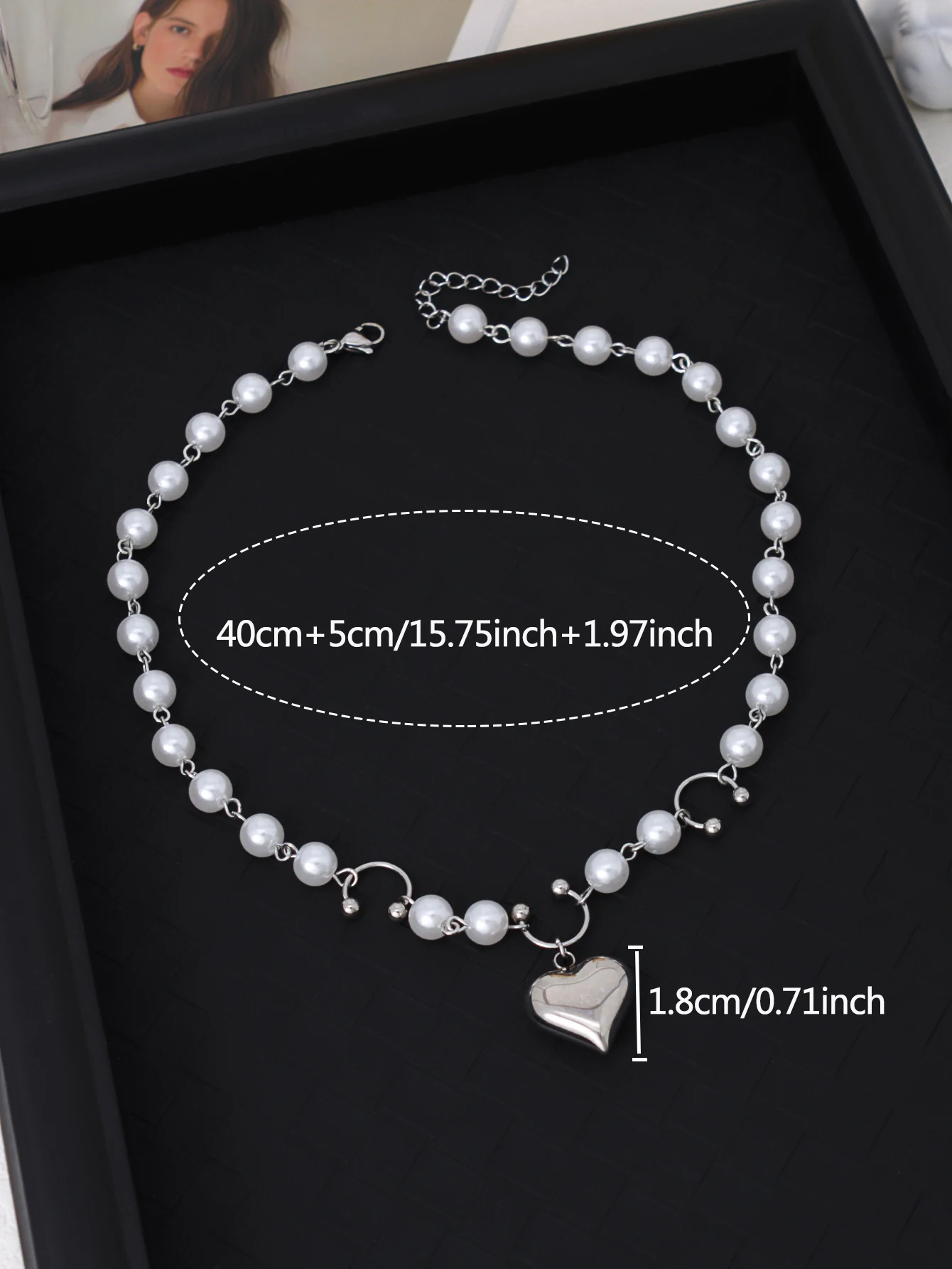 Womens Heart Charm Necklace with Pearl Accents