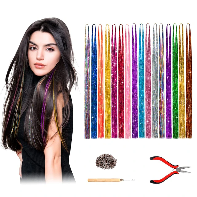 120 Strands Holographic Sparkle Woman Hair Glitter Tinsel Extensions  Dazzles 