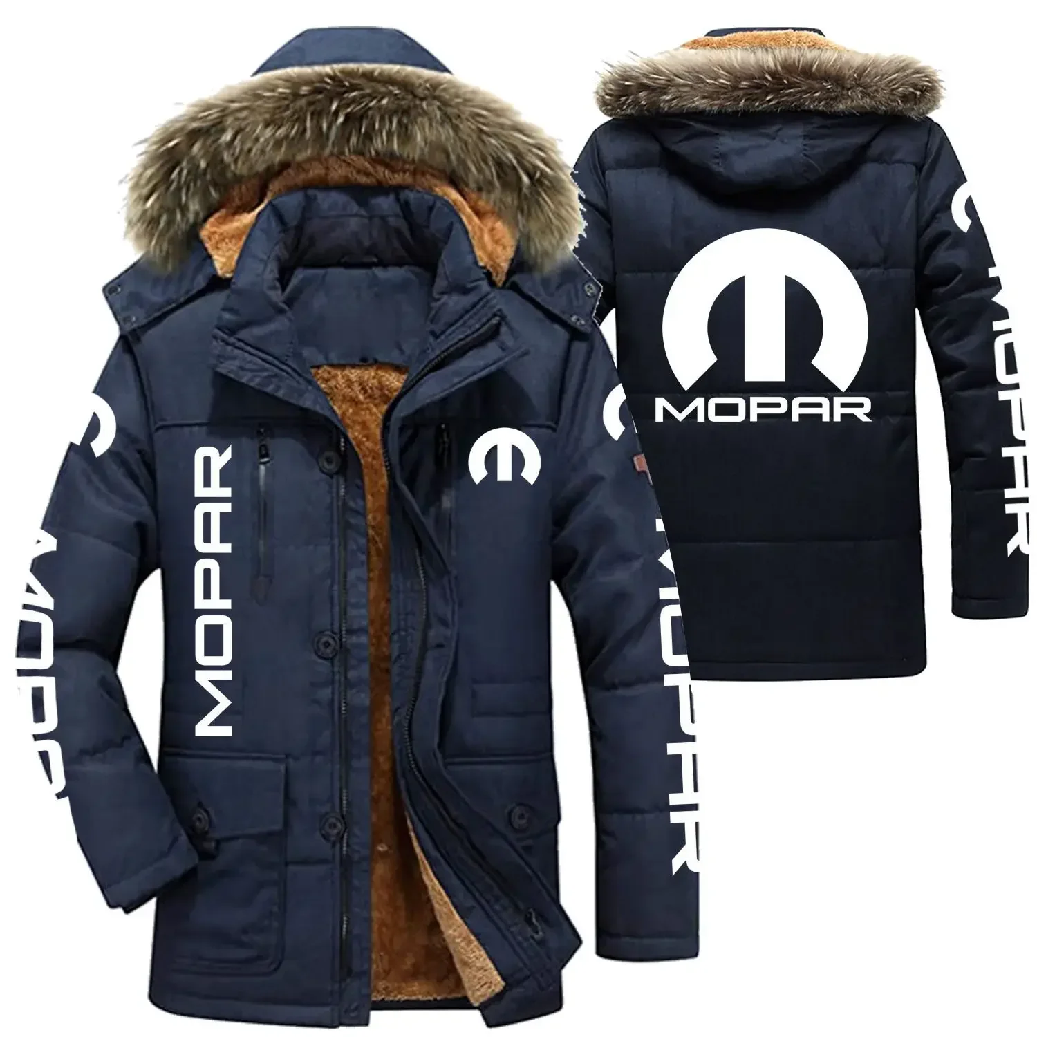 

Mopor Logo Men's Winter Cotton Jackets Hooded Parkas Lamb Fur Lining Plush Men Cold Thickening Fashion Motorcycle Jacket