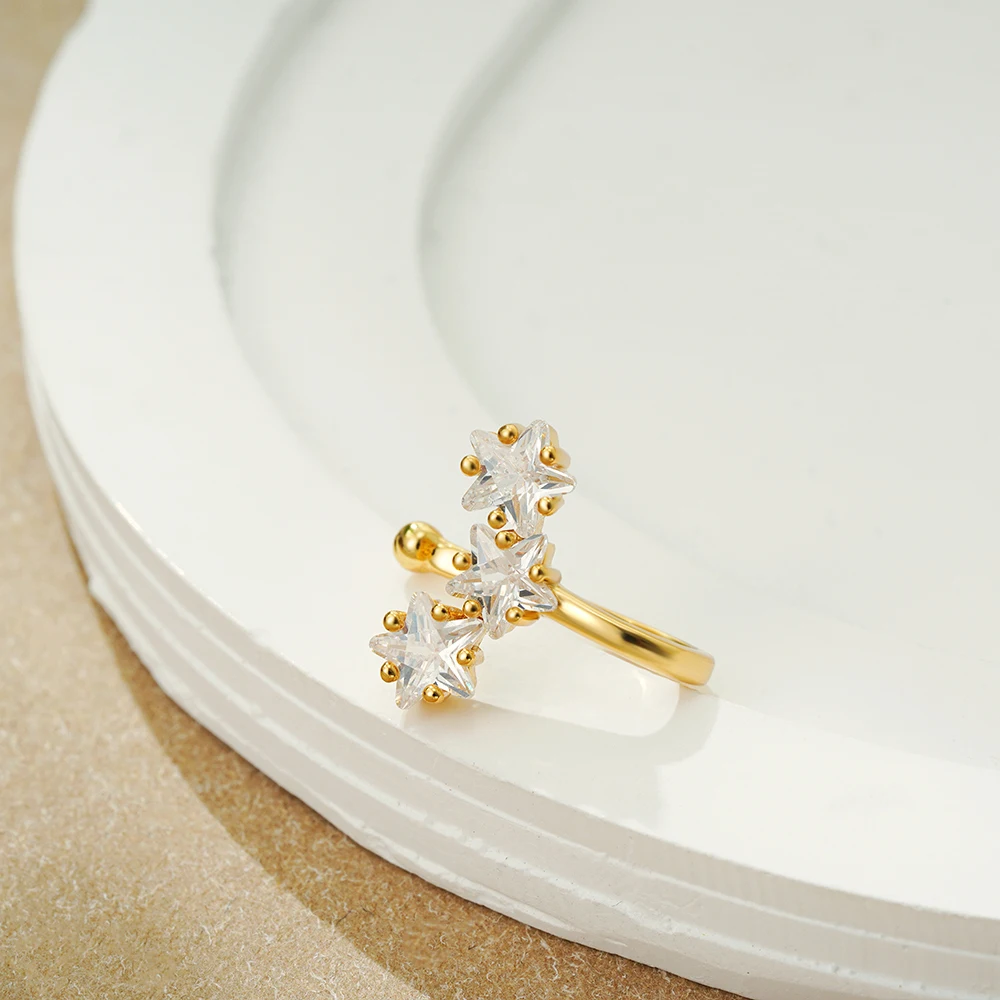 18K Gold Plated Simple Star Zircon CZ Ear Cuff Clip Earrings No Pierced Crystal Stainless Steel Earclips Earcuff Ear Wrap Clips 5