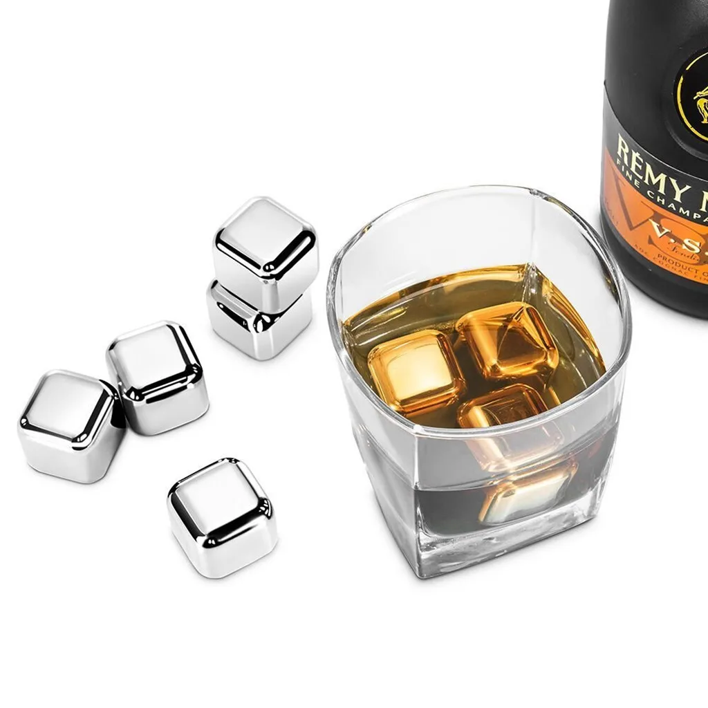 4Pcs 304 Stainless Steel Ice Cubes Set Reusable Chilling Stones For Whiskey Wine Beer Cooling Cube Chilling Rock Party Bar Tool
