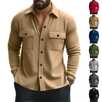 Men's Slim Fit Fleece Lined Casual Shirt Collar Jacket Single Button Solid Color Autumn Winter Outerwear Comfortable Shirt
