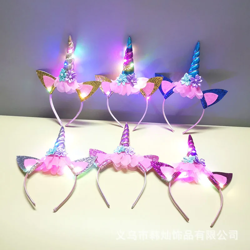 Description Picture 2 of itemLed Unicorn Headband for Birthday Unicorn Theme Party Supplies Girls Birthday Party Flower Unicorn Hair Bands Party Favor