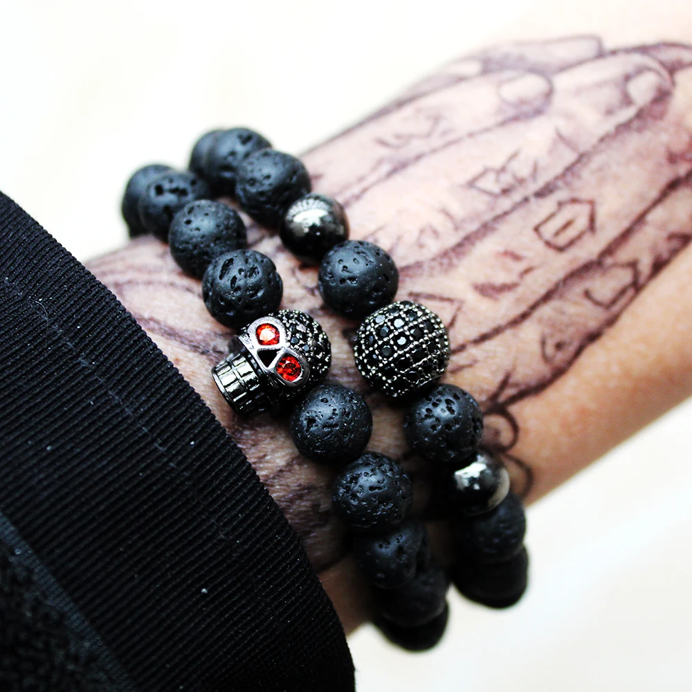 anillo rasguño Bonito Natural Lava Skull Bracelet | Lava Stone Skull Bracelet | Lava Stone  Bracelets Set - Bracelets - Aliexpress