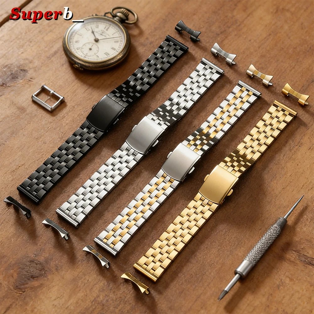 Universal Stainless Steel Metal Watch Band with Folding Buckle - Elegant Bracelet Strap