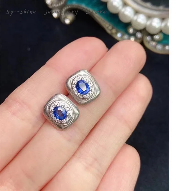 

New 925 silver inlaid natural sapphire earrings, fine craftsmanship, light luxury jewelry, can be customized