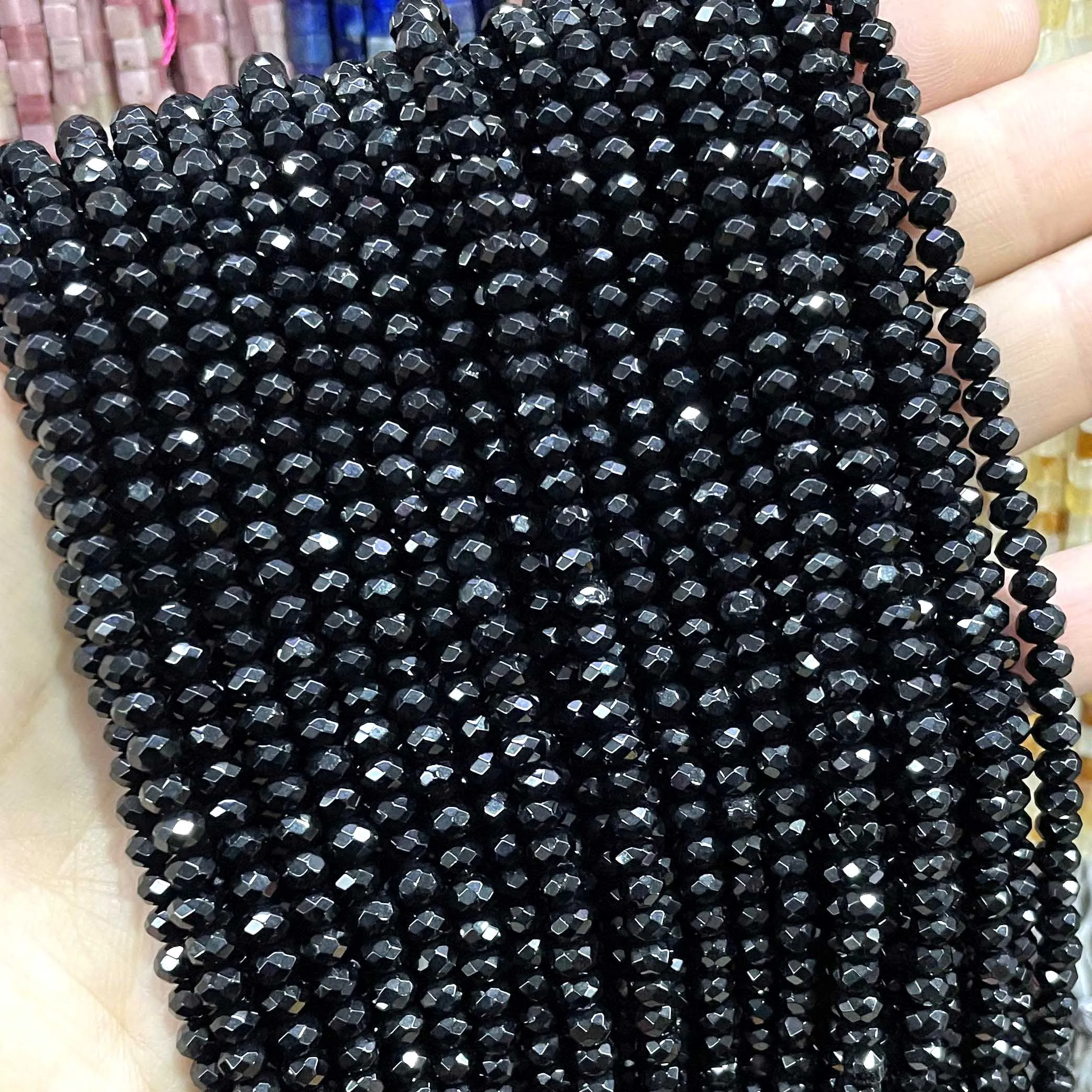 Natürliche Schwarze Stein Onyx Zylinder Facettierte Form Lose Spacer Perlen Für Schmuck Machen DIY Charms Armbänder Zubehör – Detail 3