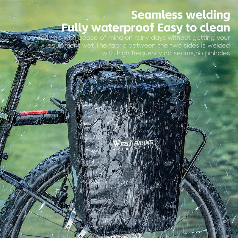 WEST BIKING 완전 방수 자전거 가방 25L 대용량 트렁크 패니어 장거리 여행용 양면 가방 사이클링 가방 자전거 액세서리