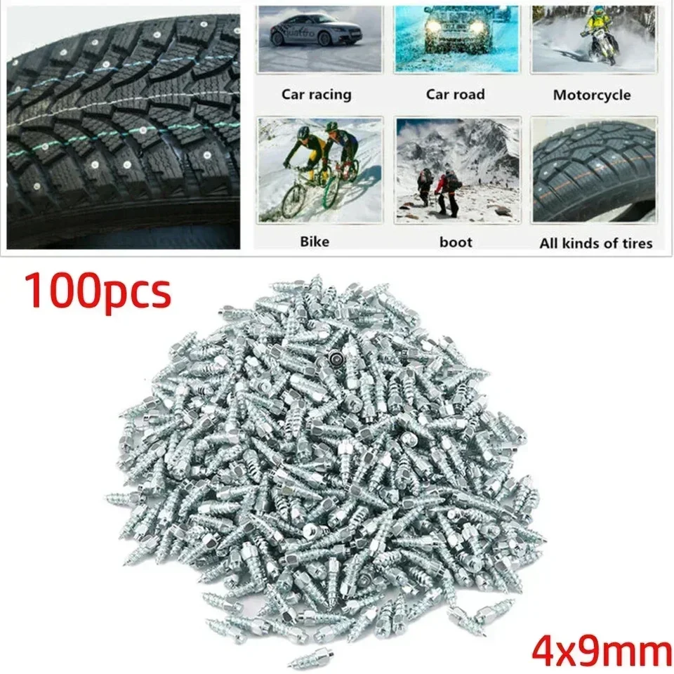 VOBOR Viti Pneumatici Antiscivolo – 100 Pezzi Da 15 Mm In Acciaio, Per Auto, Moto E Camion, Migliorano L'aderenza Su Neve E Ghiaccio