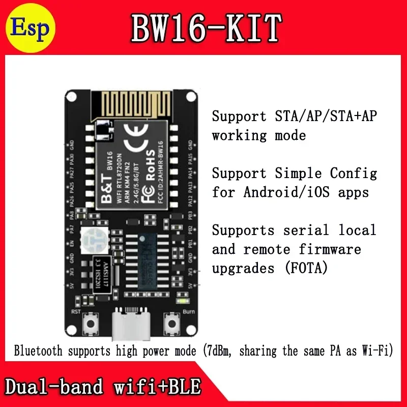 BW16-KIT BW16 RTL8720DN NodeMCU Dual-band wifi+ BLE5.0 module electronics smart life smart home appliances