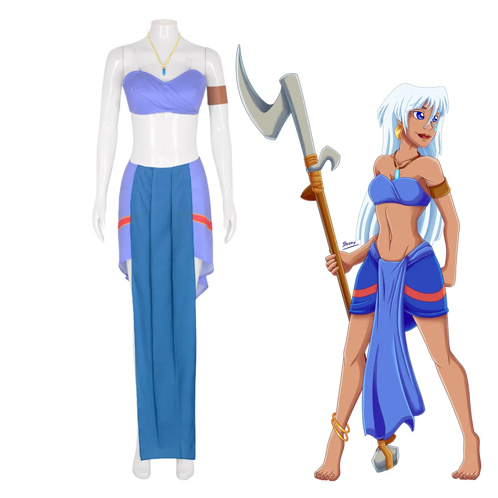 HalloweenPrincessKidaAtlantisCosplayPartyCostumeAdultWomenBlueDressSuitsGirls