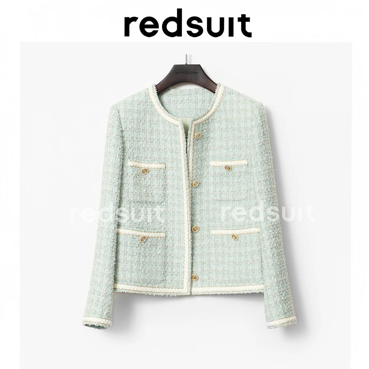 

Simple and Elegant Celebrity Light Blue Small Fragrant Coat Thick Tweed Knitted Short Top New