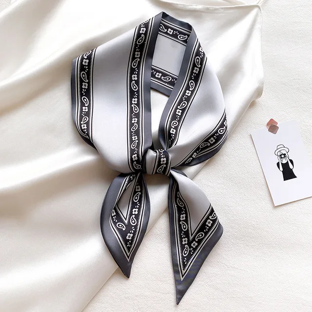 Bufanda de seda larga para mujer, cintas para el pelo con diseño impreso, bufandas de cuello de lujo, corbatas de moda, bolsa de decoración con lazo