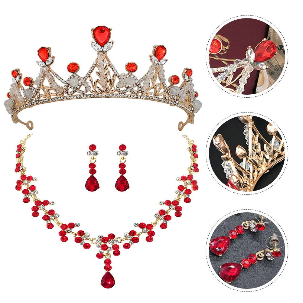 

1 Set of Birthday Crown Headband Necklace Clip-on Earrings Crown Headband for Little Girl