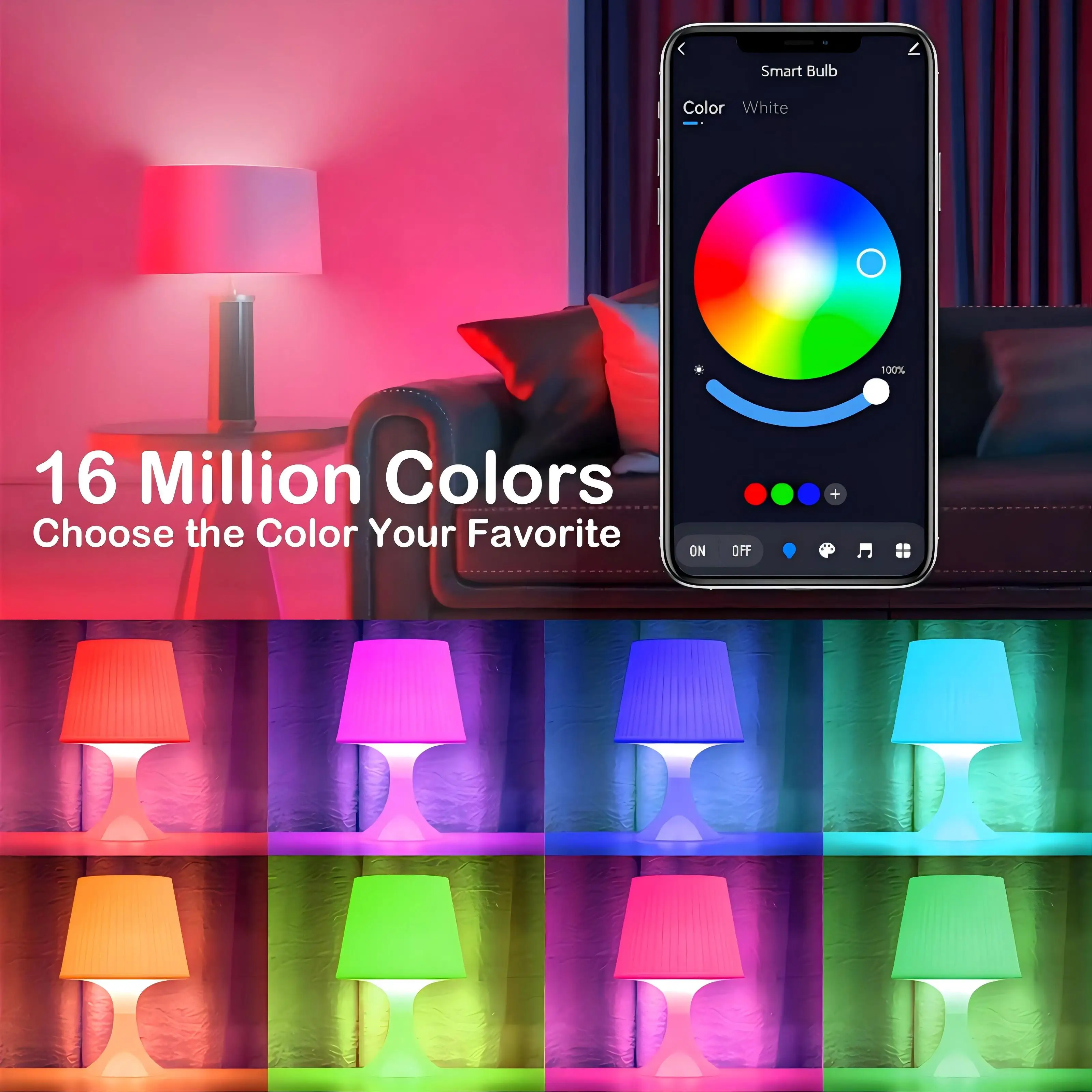 4pcs, RGBCW Smart Light Bulbs, Color Changing Dimmable Bulbs with Music Sync & App Control, Smart Home Lights for Bedroom.