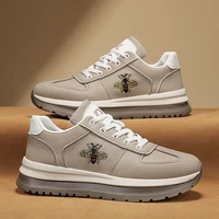 Men's Leather Casual Shoes Low-top Round-toe Large-sized Four-season Style Fashionable Leather Sports Shoes Bee Pattern Design