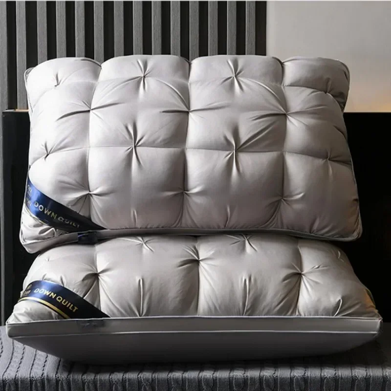 Liv-Esthete Noble White 100% Goose Down Pillow Sleep Gift Down-proof Queen King 100% Cotton White Neck Protection Bed Pillows 2