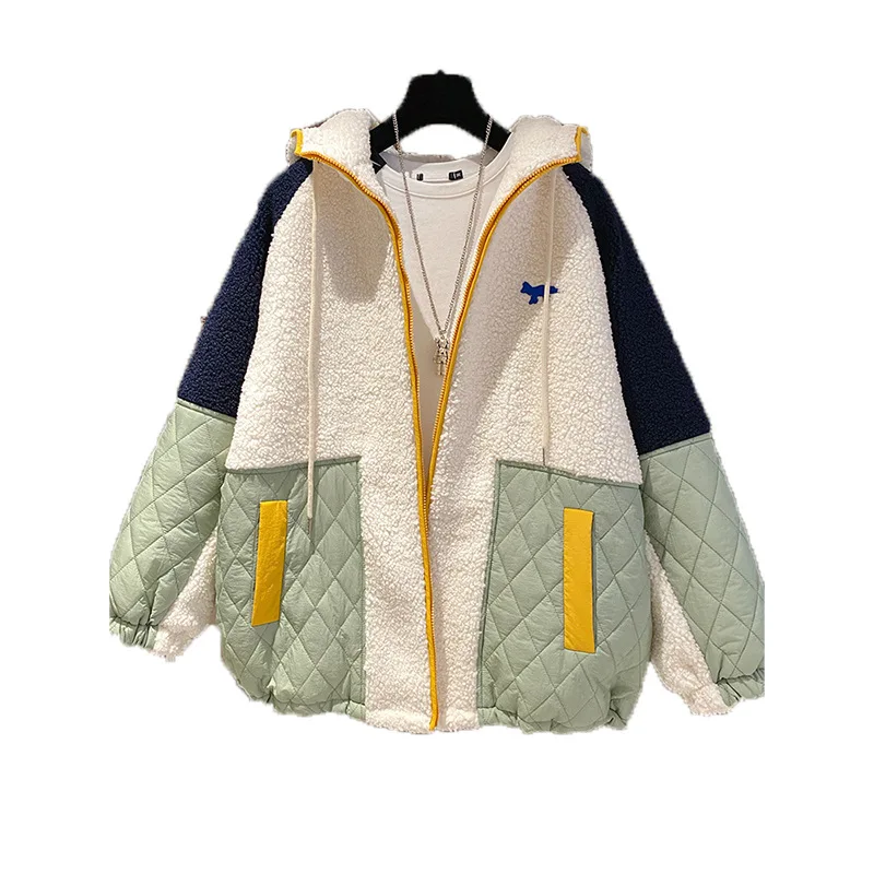 

Fashion Lamb Wool Coat Thick Autumn Winter Loose Cotton Padded Women Jacket Coats Female Parkas