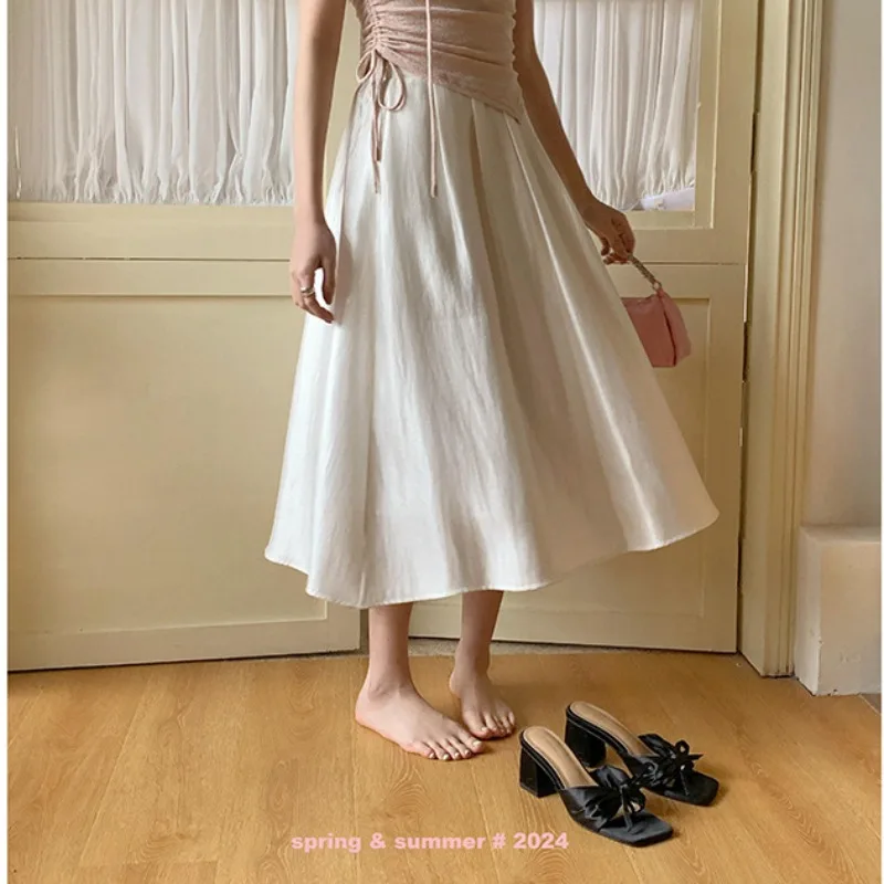 

High Waist Flow Light Yarn Skirt Women 2024 Summer Mid-length A Word Half-body Skirt Korean Fashion Loose Casual Semi-body Skirt