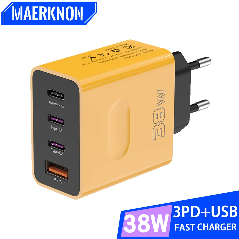 

38W 4 Ports PD Charger Fast Charging Type C Quick Charger 3.0 Mobile Phone Adapter For iPhone 15 Xiaomi Samsung USB Charger