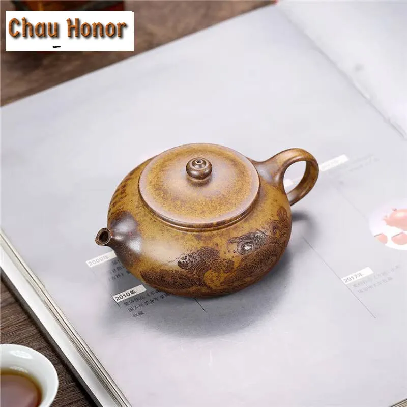 180ml Ancient Yixing Purple Clay Teapots Handmade Fish Play Pot Raw Ore Wood-fired Section Mud Kettle Zisha Tea Set Collection