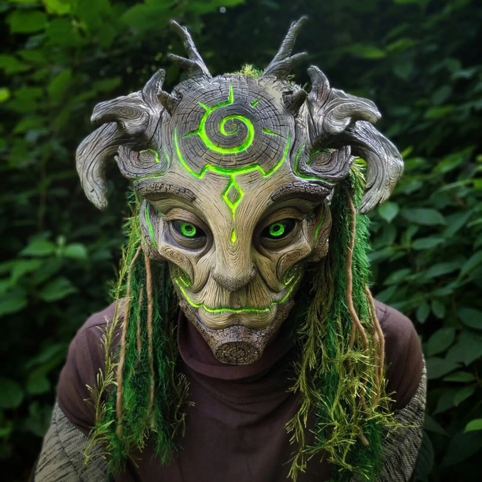 ukrudtsplante lever Underholdning 2022 Маска Cosplay Mascaras Halloween Forest Spirit Mask/helmet Realistic  Face Costumes Led Light Up Mask Funny Unisex Adults