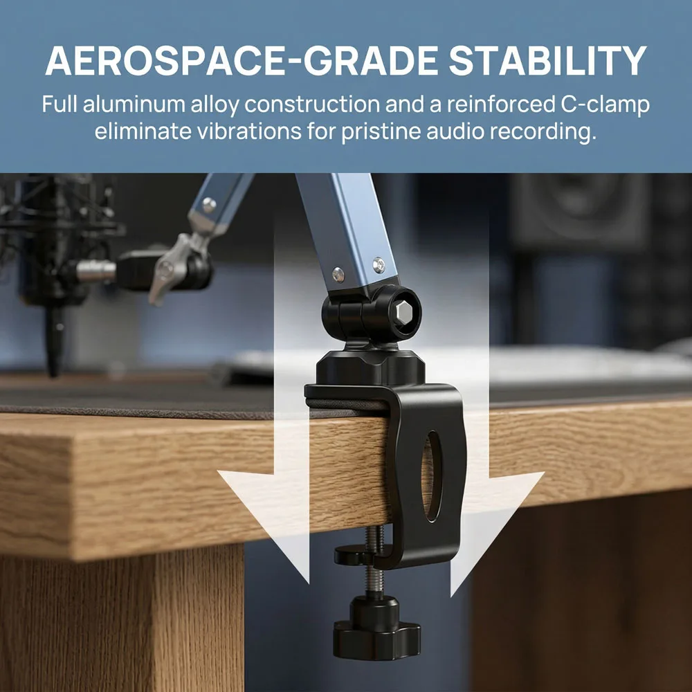 Lanparte 마이크 붐 암 마이크 스탠드 블루 예티 FIFINE AM8 K669B HyperX QuadCast S SoloCast AT2020 Shure용 케이블 관리