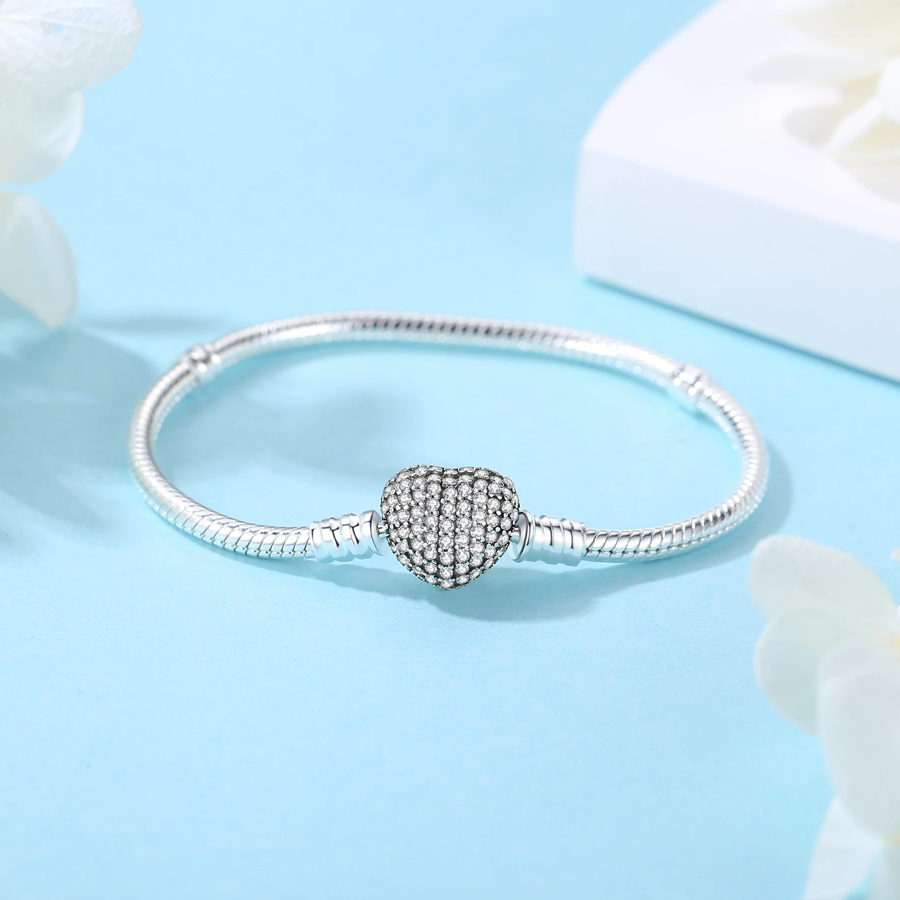 925 Sterling Silver Bracelets Bangles Crystal Ball Love Heart Clasp Beads Charms Moments Bracelet for Women DIY Jewelry