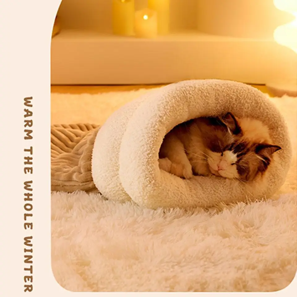 Kuscheliger Katzenschlafsack – Warmes Winterbett Für Katzen & Kleine Hunde, Flauschig Mit Schwanzdesign, Ca. 50x35 Cm