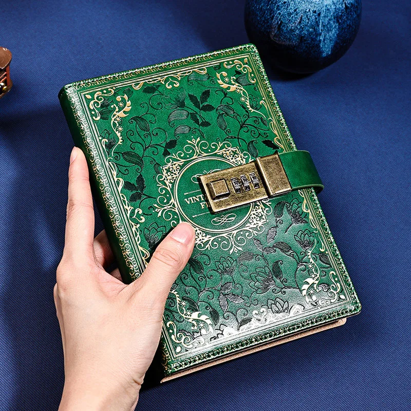 

B6 Diary Journal with Lock Leather Cover Notebook Password Agenda Planner Stationery Sketchbook Organizer Retro Flower Office