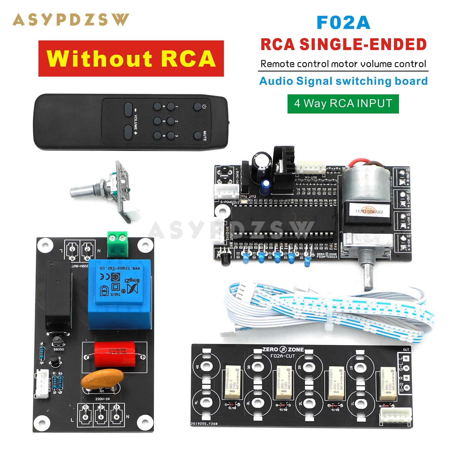 

F02A RCA Single-end Remote ALPS Motor Volume control board Support 4 Way Audio input (Without RCA)
