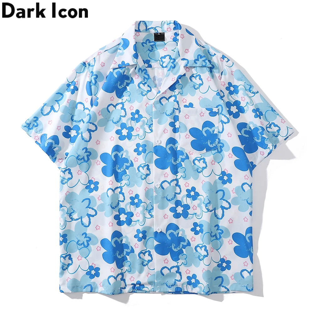 Dark Icon Blue Floral Polo Shirt Summer Thin Material Men's Shirt