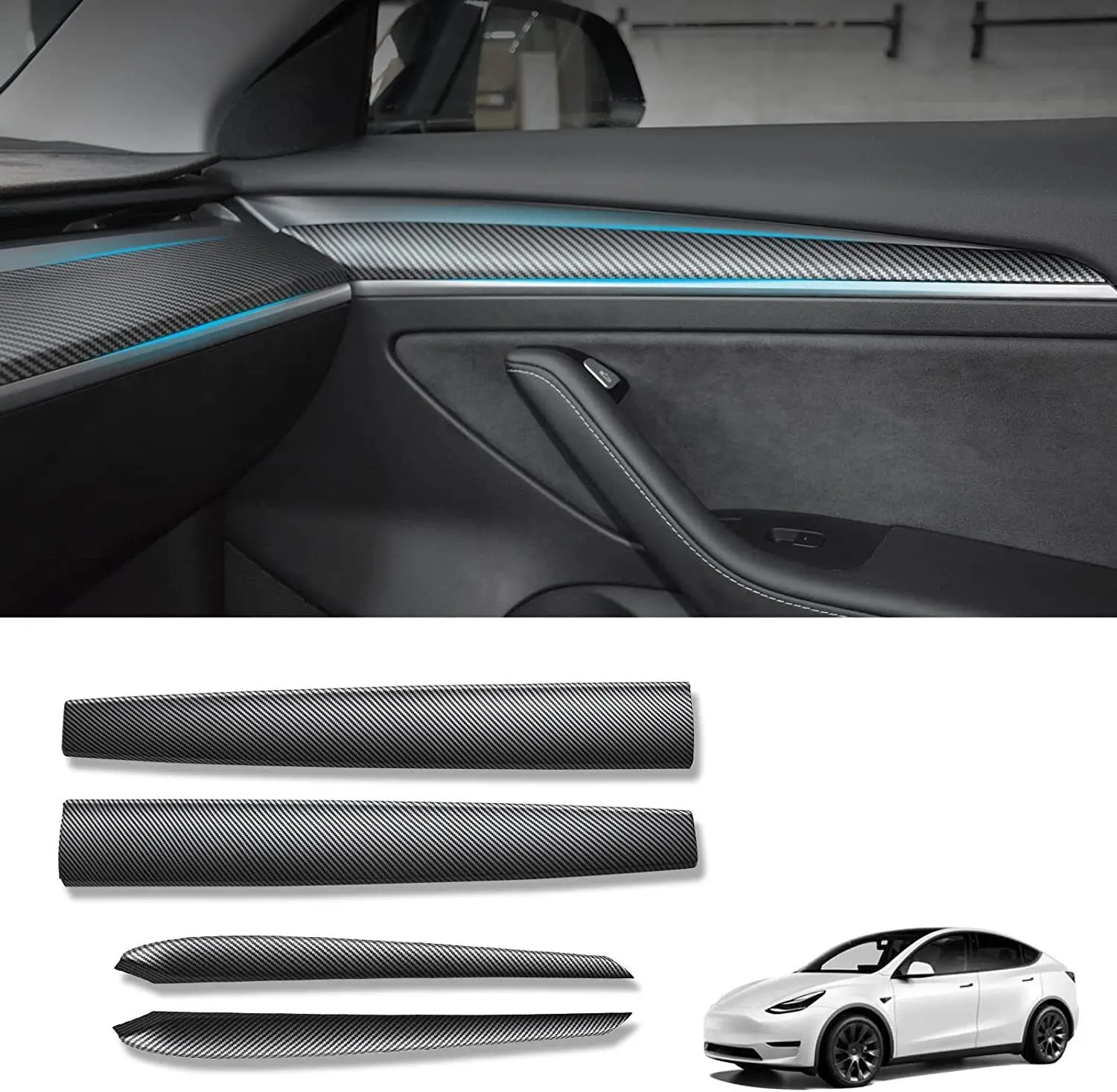 

Tesla Dash Wrap Door Trim ABS Carbon Fiber Pattern Dashboard Cover Cap Interior Decoration Wrap Kit- Tesla Model 3 Y 2021 -2023