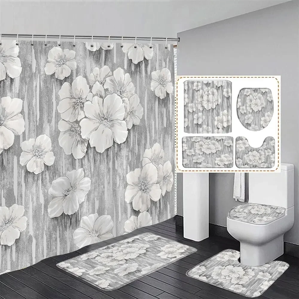 Floral Shower Curtain Set 4