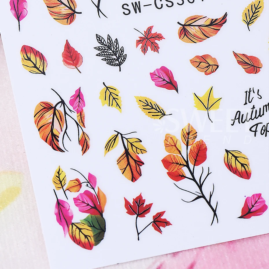 2pcs Autumn Maple Leaf Nail Art Sticker 3D Colorful Leaves Petals Design Self-Adhesive Nail Decals Sliders Manicure Decoration