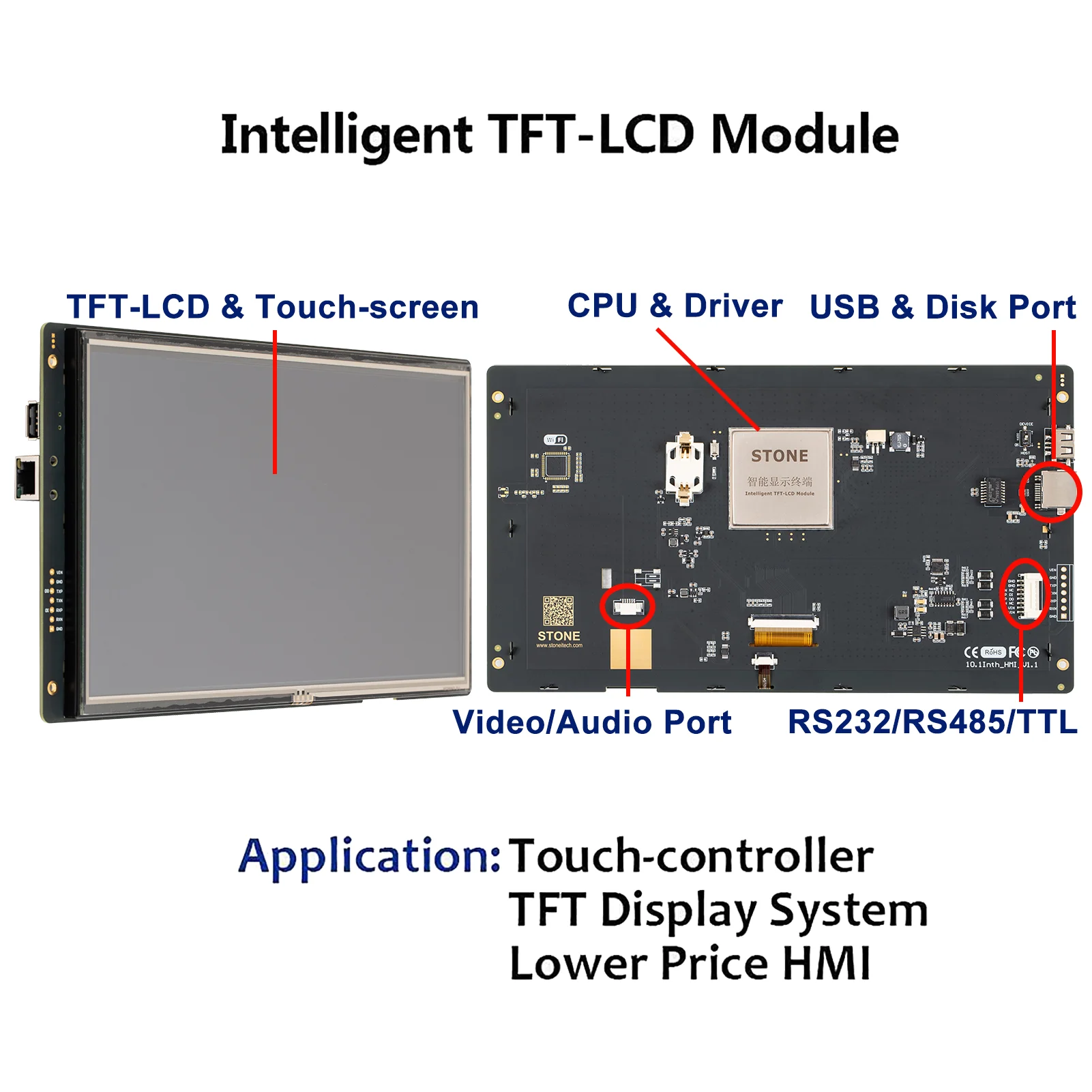 7 Inch HMI Intelligent LCD Module TFT Display Touch Control Screen with Software with  Program Support any Microcontroller/MCU