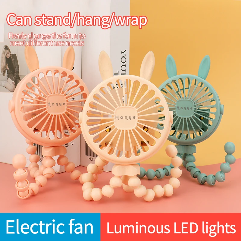 USB 충전 휴대용 선풍기, 8 클로 물고기 미니 발광 선풍기, 휴대용 유연한 삼각대 LED 조명 선풍기, 유모차 소형 선풍기, 1 개