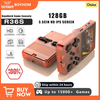 128G Open Source R36S Console per videogiochi Sistema Linux Schermo IPS da 3,5 pollici Arancione Lettore video tascabile portatile 64GG migliori giochi 1
