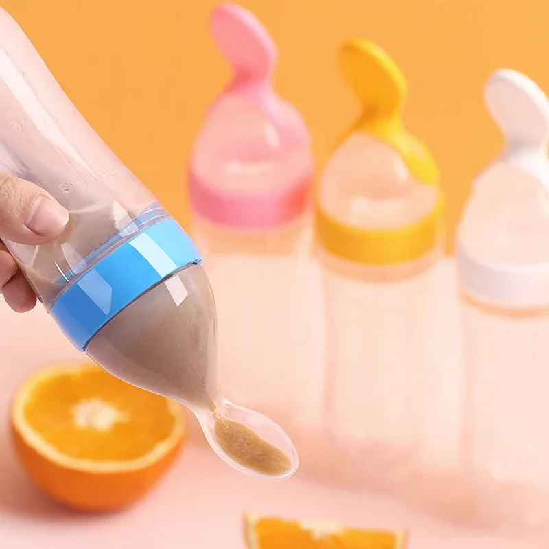 New Baby Silicone Squeezing Feeding Bottle Spoon Bottle Feeder Newborn Baby Training Drink Spoon Safe Tableware Training Feeder
