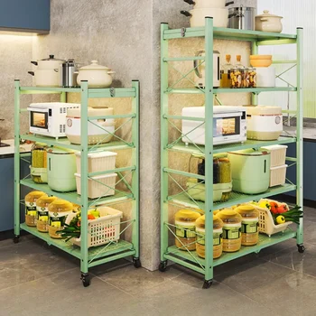 Foldable Metal Storage Shelves Moveable Installation Free Shelf Strong Load-bearing Capacity Shelves Foldable Small Furniture