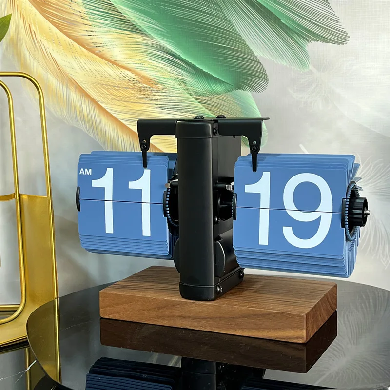Retro Desk Clock 12h/24h Desktop Creative Flip Down Page Mechanical Automatic Home Decor