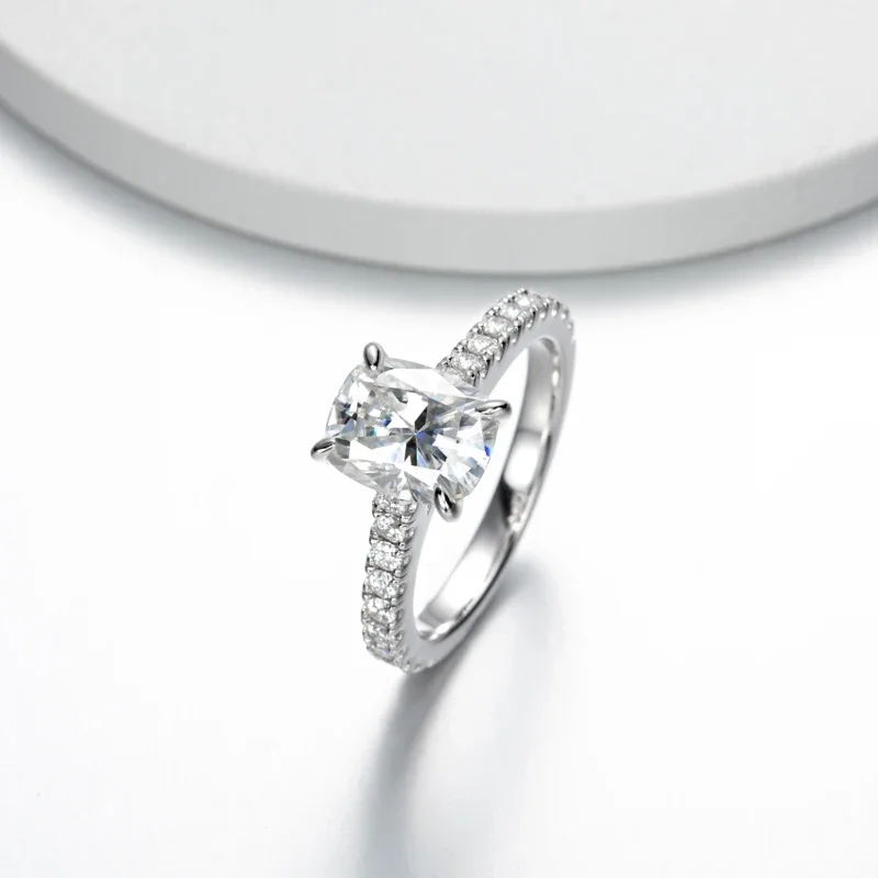 DEZO Luxury Total 4.6ct Elongated Cushion Cut Moissanite Enagement Rings For Women D Color VVS 925 Sterling Silver Jewerly Gifts