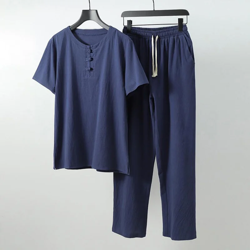 Summer men shirt 5XL 6XL 7XL 8XL 9XL Bust 155cm plus size linen large size shirt with pants men 5 colors linen shirt